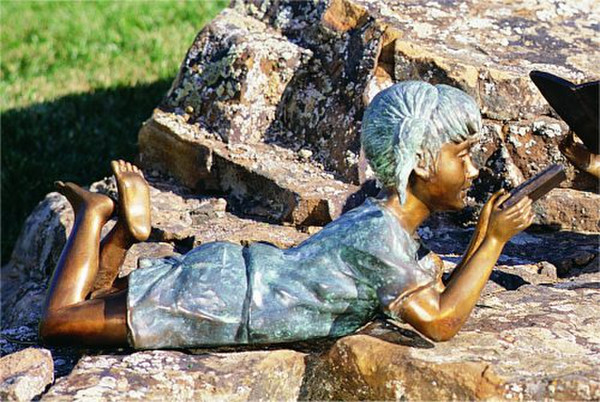 Solitude Girl Reading Book Small Childhood Story Statue sculptures